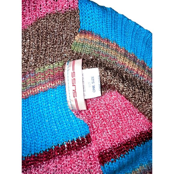 Colorful SUSS Bolero Knit Shrug Top Sweater Beaded Tie Front One Size Fun Sexy - Picture 6 of 6